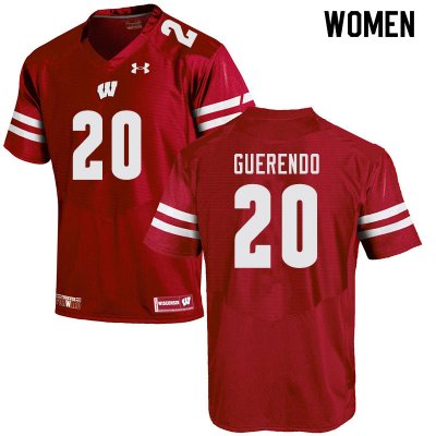 Women's Wisconsin Badgers NCAA #20 Isaac Guerendo Red Authentic Under Armour Stitched College Football Jersey OM31A15SN